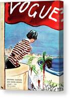 Woman Overlooking Beach from Balcony Canvas Print by Carl Oscar August Erickson