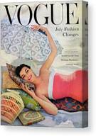 Vintage Vogue Cover with Model Canvas Print by Karen Radkai