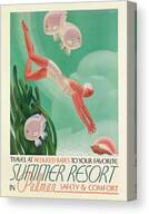 Summer Resort, Diver - Vintage Travel Poster - Pullman Safety And Comfort Advertisement Canvas Print
