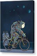 Futuristic Astronaut on Bicycle Canvas Print