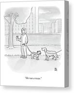 Woman Walking Dogs in the Park Canvas Print