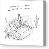 Man Wearing Penguin Hat in Bed Canvas Print