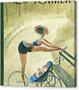 Mother Exercising in Park with Baby Canvas Print