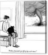 Tornado Approaches Cat and Woman Canvas Print