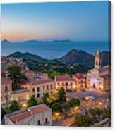 Italy, Sicily, Messina District, Mediterranean Sea, Naso, The Village Of Naso Seen From Above Canvas Print