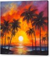 Color Beach Painting With Palm Trees Using Warm Hues To Convey The Beauty Of Sunrise No3 Canvas Print