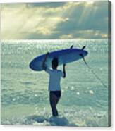 Surfer Walking into the Ocean Canvas Print