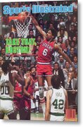 Julius Erving Dunking Over Boston Players Metal Print