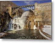 Majestic Waterfall Under Stone Bridge Metal Print