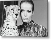 Model With Cheetah Metal Print by Franco Rubartelli