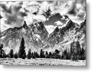 Grand Teton Np In Black And White Metal Print