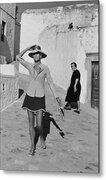 Woman Walking on a Sunny Street Metal Print