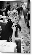 Smiling Woman in a Restaurant Metal Print by Arthur Elgort