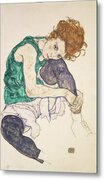 Seated Woman with Intense Expression Metal Print