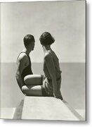 Couple in Vintage Swimwear Metal Print
