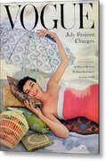 Vintage Vogue Cover with Model Metal Print by Karen Radkai