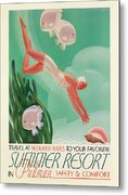 Summer Resort, Diver - Vintage Travel Poster - Pullman Safety And Comfort Advertisement Metal Print