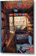 Cozy Bookstore Interior Scene Metal Print