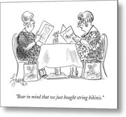 Ladies Reading Magazines at Café Metal Print