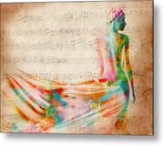 Colorful Silhouette over Sheet Music Metal Print by Nikki Smith
