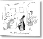 Dog with Top Hat and Cane Metal Print