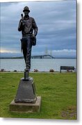 Statue Overlooking Mackinac Bridge Metal Print