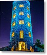 Illuminated Stone Tower at Night Metal Print