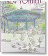 Union Square Gazebo and Pigeons Metal Print