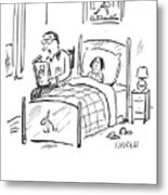 Father Reading to Daughter at Bedtime Metal Print