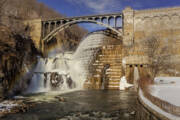 Majestic Waterfall Under Stone Bridge Poster
