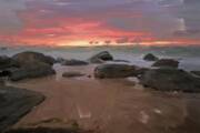 Paintings Of Enchanting Beach Rocks Art Print by Nature Oil Painting