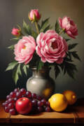 Peony Wall Art Floral Still Life Oil Painting Art Print by Nature Oil Painting