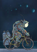 Futuristic Astronaut on Bicycle Art Print