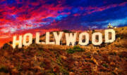 Hollywood Sign In The Sunset Light With A Dramatic Sky - Digital Painting Art Print