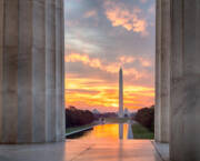 Brilliant Sunrise Over Reflecting Pool Dc Art Print