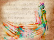 Colorful Silhouette over Sheet Music Art Print by Nikki Smith