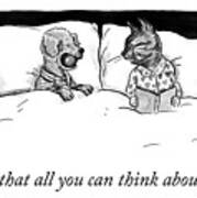 Dog and Cat in Bed Cartoon Art Print