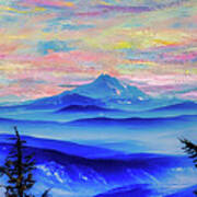 Mt. Jefferson From Mt. Hood With Monet Sunset Art Print