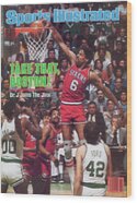 Julius Erving Dunking Over Boston Players Wood Print
