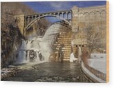 Majestic Waterfall Under Stone Bridge Wood Print