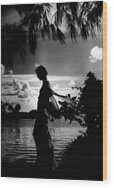 Silhouette by the Lake Wood Print