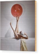 Elegant Pose with Red Balloon Wood Print