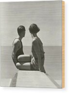 Couple in Vintage Swimwear Wood Print