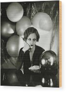 Woman With Balloons and Mirror Ball Wood Print