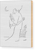 Elegant Smoking Couple Under Moonlight Wood Print by Saul Steinberg
