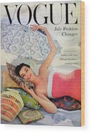 Vintage Vogue Cover with Model Wood Print by Karen Radkai