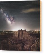 Smith Rock Milky Way Wood Print by Russell Wells