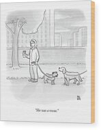 Woman Walking Dogs in the Park Wood Print