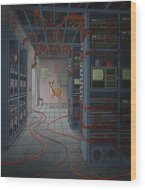 Deer in a Server Room Wood Print