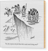 Caveman Discussing Needs Wood Print